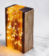 Wood And Resin Light Block Light Resin Reclaimedwood Fairylights Led Sculpture Copperwire Libertyopenca Wood Lamp Design Wooden Lamps Design Wood Lamps