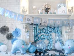 Caristone Premium Blue Elephant Baby Shower Decorations For Boy Baby Shower Backdrop With Guest Book Baby Blue Baby Shower Decor With Baby Boy Balloons It S A Boy Banner Fans Lanterns Garland Buy