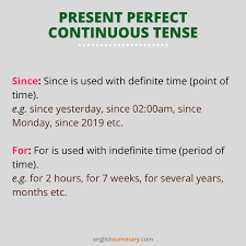 Use Of Since And For In Present Perfect Continuous Tense In 2020 English Words English For Students Writing Words