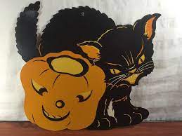 Vintage Halloween 1960 S Cardboard Cutout Jack O Lantern Black Cat Decoration Ebay Vintage Halloween Art Halloween Collectables Vintage Halloween