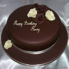 Birthday Cake Images With Name And Photo Editor Download Honey Generated On Rose Chocolate Birthday Cake With Name Image Download And Share Birthday Cake With Name Cake For Husband Birthday Cake For Him Cake Writing
