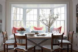 Wide bay window dining with beautiful views. Kerry Hanson Design Banquette Seating In Kitchen Breakfast Nook Seating Dining Room Bench Seating