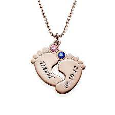 Personalized Baby Feet Necklace With Birthstones Rose Gold Plated Baby Feet Necklace Baby Feet Gold Choker Necklace