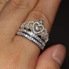Women S Diamond Princess Queen Crown Wedding Ring Bridal Set 14k White Gold Over 2jewelauction Crown Wedding Ring Bridal Ring Sets Beautiful Wedding Rings