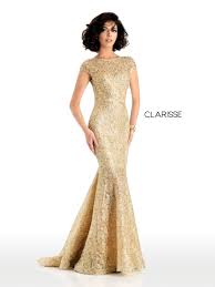 4852 Gold Lace Mermaid Dress With Short Sleeves And An Open Back Mermaid Dress Lace Prom Designs Dresses