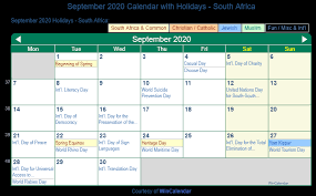 Not entirely equal day & night. September 2020 Calendar With Holidays South Africa