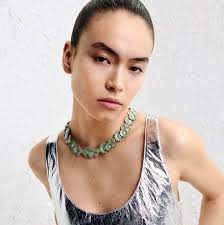 GEORG JENSEN x STINE GOYA Sterling Necklace. Green Daisy. Silver. NEW  2000137500