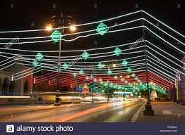 Street In Muscat Decorated With Chains Of Lights For Celebration Of Stock Photo Alamy