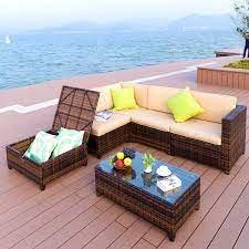 For uniquely shaped spaces, try a curved outdoor sectional that makes every patio perfect for entertaining. Pamapic 6pcs Outdoor Patio Furniture Set Adjustable Reclining And Storage Function Pe Rattan Wicker Outdoor Sectional Sofa With Cushioned Seat And Coffee Table Brown Buy Online In Andorra At Andorra Desertcart Com Productid