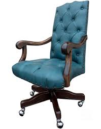 Chisum Saloon Turquoise Desk Chair Western office furniture featuring cowhide, distressed leather, tooled leather.