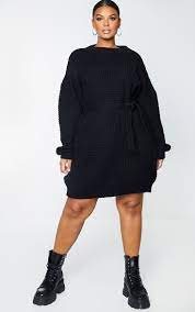 Plus Black Soft Touch Belted Knitted Jumper Dress Knitted Jumper Dress Sweatshirt Dress Outfit Jumper Dress