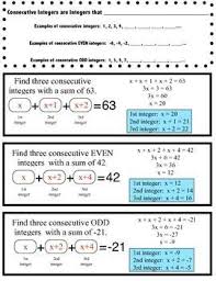 Consecutive Integer Problems Foldable Integer Problems Teaching Mathematics Basic Algebra