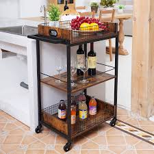 Choosing this kitchen island rack will help you take care of your kitchen appliances and accessories the right way. Amazon Com X Cosrack Bar Serving Cart Mobile Wine Cart On Wheels Kitchen Carts For Home Industrial Vintage Style Wood Metal Serving Trolley With Removable Top Tray Brown Home Kitchen