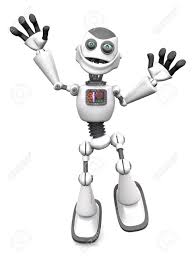 Un Robot Sourire De Bande Dessinée Blanche De Sauter De Joie. Fond Blanc.  Banque D'Images Et Photos Libres De Droits. Image 35797283.