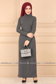 Balikci Yaka Tesettur Elbise 4260lm402 Gri Moda Selvim Triko Giyim Elbise