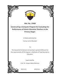 Mat No 15489 Constructing A Computer Program For Evaluating The Performance Of Islamic Education Teachers In The
