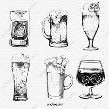 Sketching Elements Of Black And White Lines In Hand Drawn Summer Beverage Drinks Beer Ice Cubes Ice Block Straw Beer Png Transparent Clipart Image And Psd Fi Black And White Lines