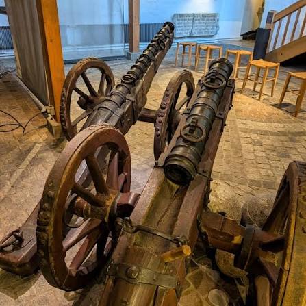 A great collection of Burgundian War goodies on display at Murten Museum. Of particular interest are the artillery rounds, many of which are clearly cast iron, which was very advanced for this