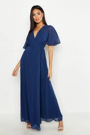 Womens Chiffon Angel Sleeve Wrap Maxi Bridesmaid Dress Navy 12 Maxi Bridesmaid Dresses Maxi Dress With Sleeves Dresses
