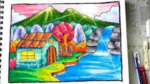 Pemandangan Air Terjun Mudah Cara Menggambar Dan Mewarnai Gradasi Warna Oil Pastel Youtube Di 2020 Cara Menggambar Buku Gambar Gambar