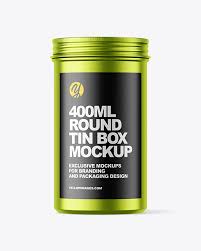 400ml Matte Metallic Round Tin Box Mockup In Can Mockups On Yellow Images Object Mockups
