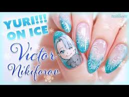 Yuri On Ice Victor Inspired Nail Art Youtube Https Www Facebook Com Shorthaircutstyles Posts 17609851041919 Anime Nails Kawaii Nail Art Rose Nail Art