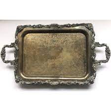 This is a small silver plated serving tray from lawrence b. Vintage Sheridan Footed Silver Plate Serving Tray Chairish