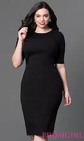 Black 3 4 Sleeve Dress Plus Size Knee Length V Back Dress With 3 4 Sleeve At Promgirl Com Plus Size Formal Dresses Plus Size Dresses Prom Dresses Short