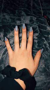 Grey Cozy Squoval Nails Plain Acrylic Nails Plain Nails