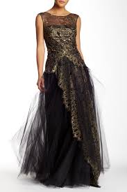 Marchesa Notte Lace And Tulle Full Length Gown Nordstrom Rack Full Length Gowns Full Length Lace Dress Black Lace Evening Dress
