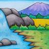 Cara menggambar pemandangan air terjun yang mudah | gambar pemandangan alam yang simpel.cara menggambar pemandangan air terjun yang gampang, simpel, dan. 1