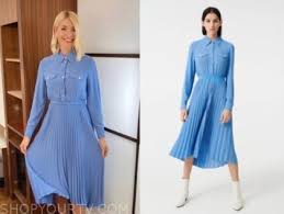 'as i couldn't quite be bothered to iron my dress myself. This Morning January 2020 Holly Willoughby S Blue Pleated Midi Dress Shop Your Tv