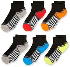 fruit of the loom boys 6 pair half cushion ankle socks black assort large shoe size 3 9