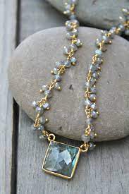 Beaded Labradorite Necklace Square Gemstone Pendant 14k Gold Filled Labradorite Cluster Rosary Chain Wire Wrapped Beads Onthisearth Labradorite Necklaces Custom Necklace Beaded Necklace