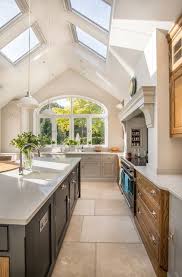 Light Bright Kitchen Extension With Roof Windows Skylight Kitchen Kitchen Extension Pitched Roof Vaulted Ceiling Kitchen