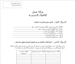 ورقة عمل عن درس الأفعال الخمسة في اللغة العربية للصف السابع math math equations printables