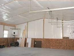 I will do most of the insulating myself and have the walls sprayfoamed. Pole Building Insulation In A Scissor Truss Roof And Walls Gives The Pole Building A Clean Finished Look H Efficiency House Workshop Building Pole Barn Garage