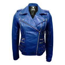 Leather Skin Women Blue Brando Biker Motorcycle Genuine Leather Jacket Blue Leather Jacket Leather Jackets Women Jackets For Women