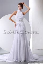 Model wears a uk 8/size xs. White Halter Neck Wedding Dress F999b2