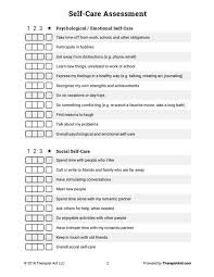 Worksheet Self Care Assessment Page 2 Therapy Worksheets Clinical Psychology Therapy Activities