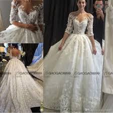 Luxury 3d Floral Church Train Royal Princess Wedding Dresses With Sleeves 2017 Puffy Wedding Dresses Bridal Ball Gown Ivory Wedding Dress