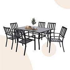 Maybe you would like to learn more about one of these? Amazon Com Mfstudio 7 Piece Metal Patio Dining Sets With 6 Steel Striped Armrest Chairs And 60 Rectangular Outdoor Dining Table Black Garden Outdoor