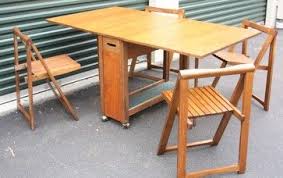 Vintage Teak Foldable Table And 4 Folding Chairs Foldable Table Folding Chair Table