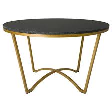 For a natural take, opt for wood, or go with brass, chrome or gold to bring some shine to the space. Gwen Modern Black Granite Gold Outdoor Coffee Table 21 W 30 W Kathy Kuo Home