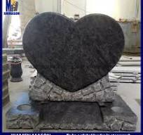 Special Bespoke Rock Edged Heart Design Granite Monuments with Bahama Blue
