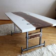 Dining Room Table White Concrete With A Reclaimed Piece Of Wood Down The Center Stainless Custom Dining Room Tables Round Dining Room Slab Dining Room Table