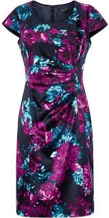 House Of Fraser Precis Petite Floral Print Satin Dress Floral Dress Black Purple Satin Dress Floral Print Dress