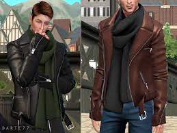 Biker Jacket With Scarf Male Female Early Access Celebrities Leather Jacket Sims 4 Clothing Leather Jacket Men