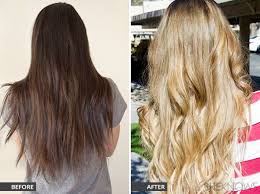 Dark Brown Hair To Blonde Hair Before And After How To Lighten Hair Bleached Hair Lighten Hair Naturally