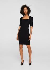 Squared Neckline Dress Women Mango Usa Square Neckline Dress Fashion Dresses